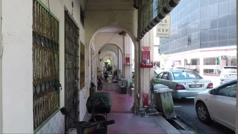 Empty shophouse first floor corridor view, George Town, Penang, Malaysia Stock Footage 162110144