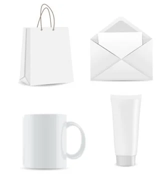 Empty Shopping Bag, Envelope and Cup for Advertising and Brandin 스톡 일러스트