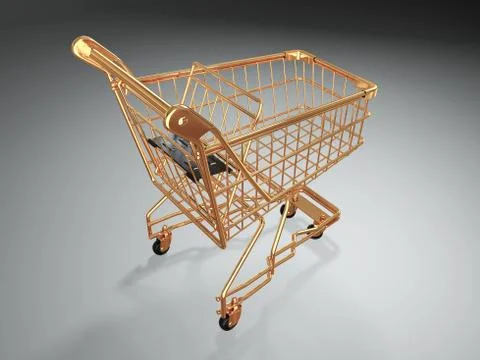 Empty shopping basket on grey background. 3d Stock Illustration