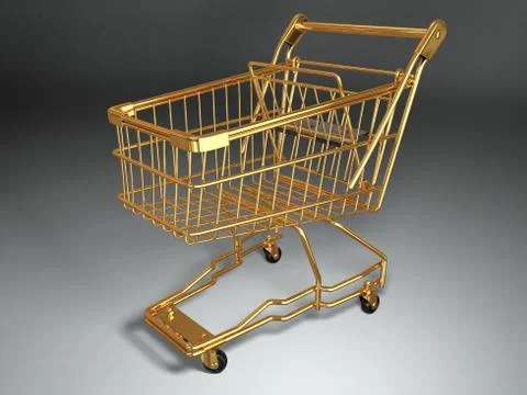 Empty shopping basket on grey background. 3d Stock Illustration