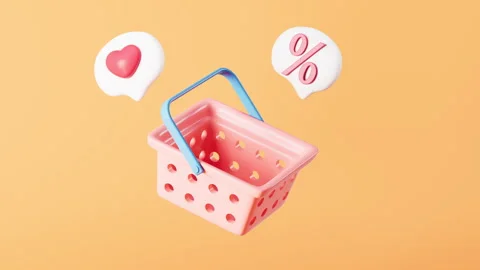 Empty shopping basket in the orange background, 3d rendering. Stock Footage 240497581