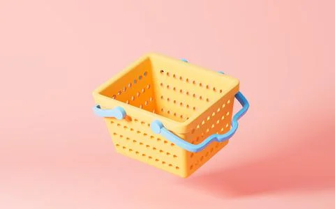 Empty shopping basket with pink background, 3d rendering. Stock-Illustration