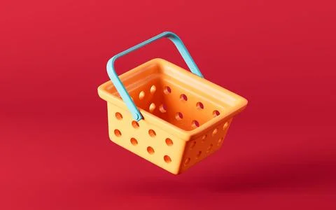 Empty shopping basket in the red background, 3d rendering. Stock Illustration