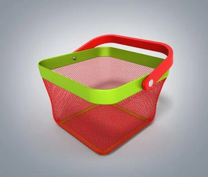 Empty Shopping Basket Render isolated on grey gradient 3D Illustration Stock Illustration
