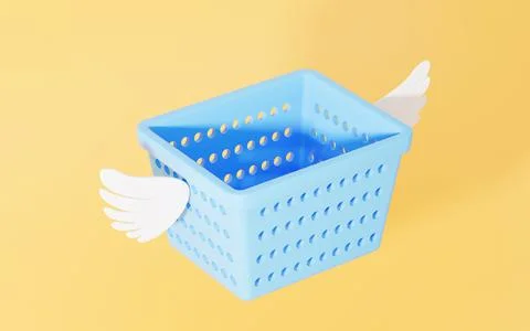 Empty shopping basket with yellow background, 3d rendering. Stock Illustration