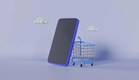 Empty shopping cart and mobile phone order items from the internet Stock Illustration