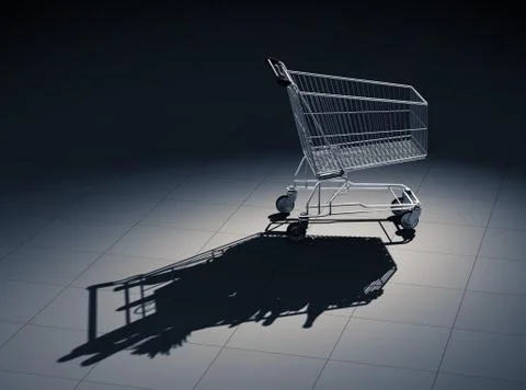 Empty Shopping Cart Cast Shadow As Shopping Cart Full Of Food Illustrazione stock