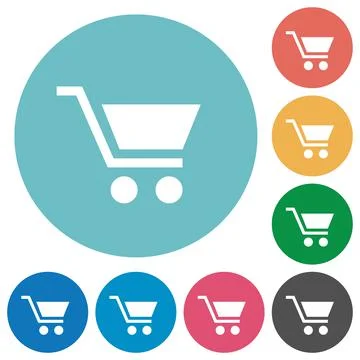 Empty shopping cart flat round icons Stock Illustration