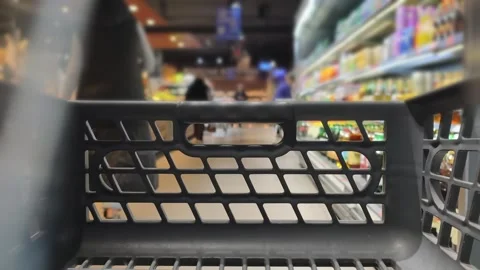 Empty Shopping Cart Inside Supermarket POV Stock Footage 319246717