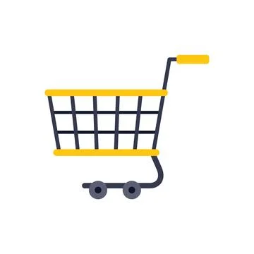 Empty shopping cart rolling on white background representing online commerce Stock Illustration