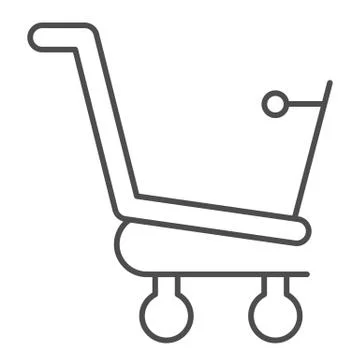 Empty shopping cart thin line icon. Market trolley with handle. Commerce vector Illustration