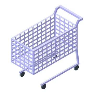Empty shopping cart wheels rolling through supermarket aisles isometric view Stock Illustration