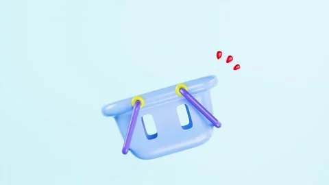 Empty shopping carts or basket cartoon isolated on blue background. shoppin.. Stock Footage 309990824