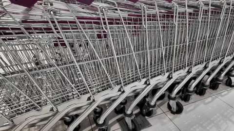 Empty Shopping Carts Row   Retail Ready! Stock Footage 264814625