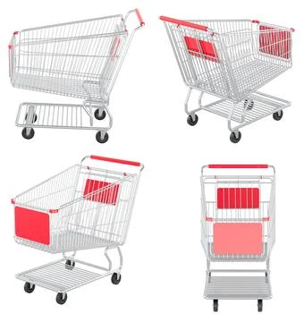 Empty Shopping Carts, side and front views. 3D rendering Stock Illustration