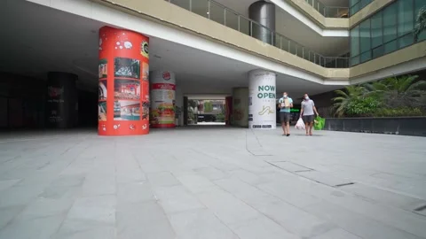 Empty Shopping Mall During the Covid 19 Pandemic Lockdown Stock Footage 157345048