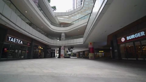 Empty Shopping Mall During the Covid 19 Pandemic Lockdown Video stock 157345063