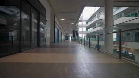 Empty Shopping Mall During the Covid 19 Pandemic Lockdown Stock Footage 157345064