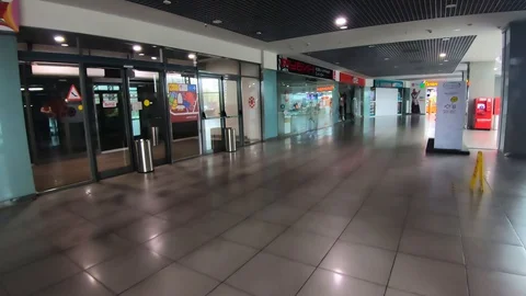 Empty shopping Mall during a pandemic Stock Footage 129458569
