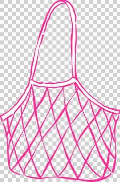 Empty Shopping Net Mesh Bag Outline Hand Drawn Whimsical Sketchy Retro Vint.. Stock Illustration