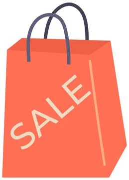 Empty shopping paper bag container. Red package labeled sale, packaging for Stock Illustration