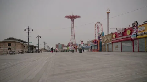 Empty Shops Along Coney Island Boardwalk During Covid-19 Pandemic Stock Footage 130799734