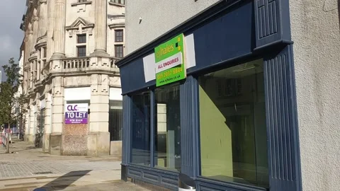 Empty shops and buildings in city centre Stock Footage 235434396
