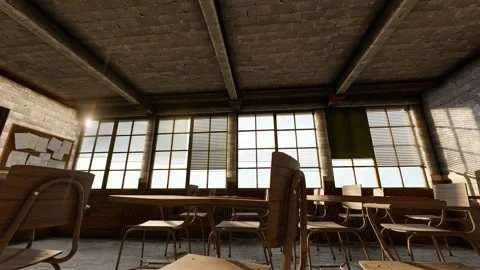 Empty shot of old abandoned classroom Stock Footage 232908451