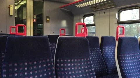 An empty shot of a train with seats Stock Footage 68528281