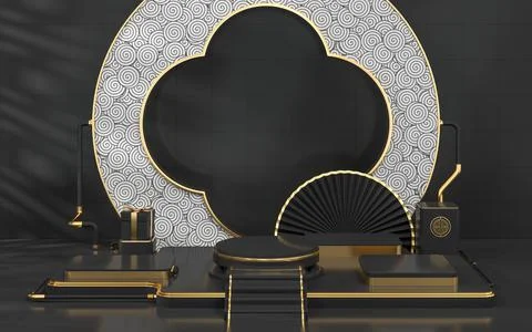 Empty showcase stage, Chinese style, 3d rendering. Stock Illustration