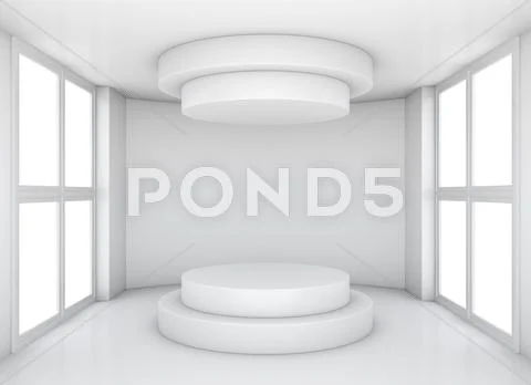 Empty showcase in white room with window Illustration