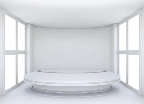 Empty showroom with circle table for exhibit Illustrazione stock