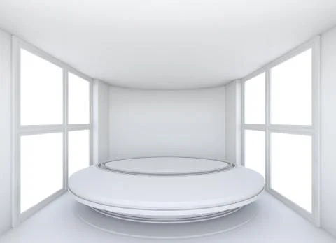 Empty showroom with circle table for exhibit Stock Illustration