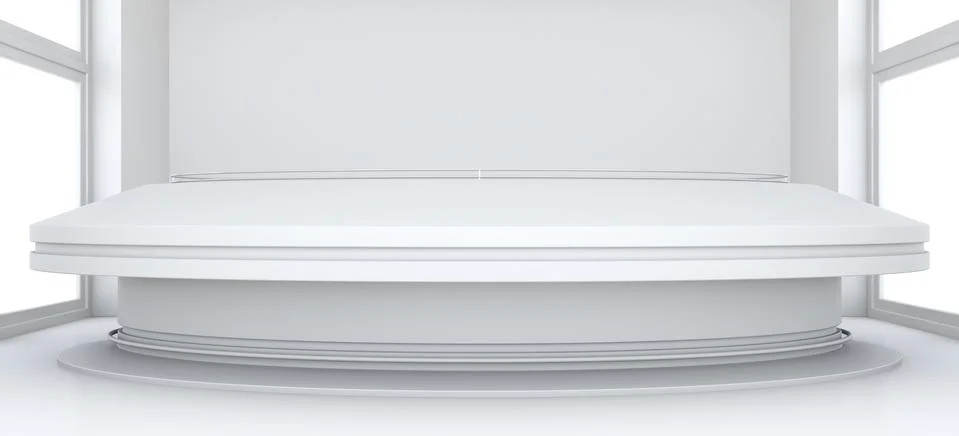 Empty showroom with circle table for exhibit Stock Illustration