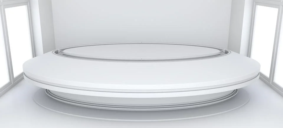 Empty showroom with circle table for exhibit Illustrazione stock