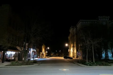 Empty Side Street At Night Фото