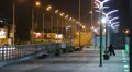 Empty sidewalk pavement in night city time lapse, cars driving HD Footage