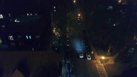 Empty sidewalks under night fog in Forest Hills Gardens Queens Stock-Footage 78921136