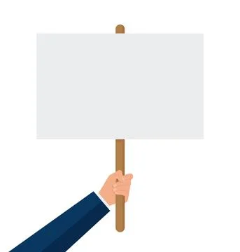 Empty sign in hand. Hands holding blank protest poster. Cartoon vector illust Stock Illustration