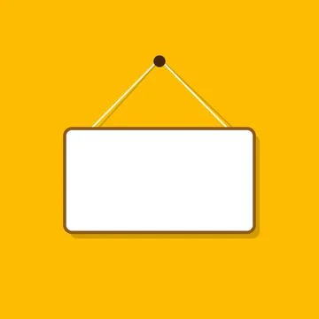 The empty signboard hanging on yellow background for notice, message, informa Stock-Illustration