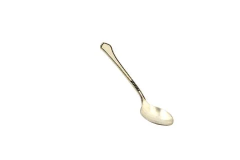 Empty silver desert spoon focus on bowl isolated on white. Stock Photos