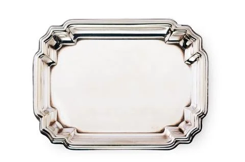 Empty silver tray isolated on white Stock Photos