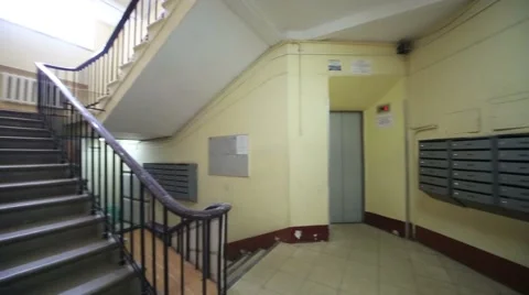 Empty simple staircase with mailboxes in residential building Stock Footage 41800416