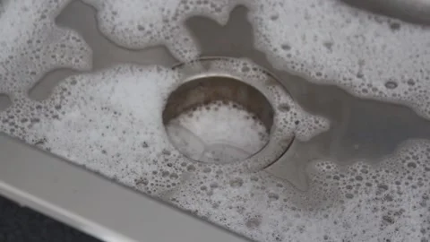 Empty Sink Basin With Soap Suds Stock Footage 237966605