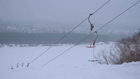 Empty ski lift, deserted ski lift, ski lift in a ski resort Stock Footage 260223563