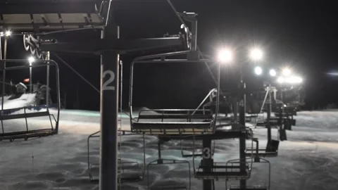 Empty Ski Lift at Night Stock Footage 149690421