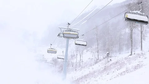 Empty ski lifts in winter Stock Footage 101018299