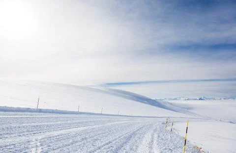 Empty ski slope in high mountain (3900 mt) on the alps Stock Photos