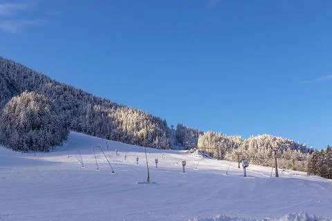 Empty ski slope in Kranjska Gora in lockdown due to COVID-19. Slovenia Фото