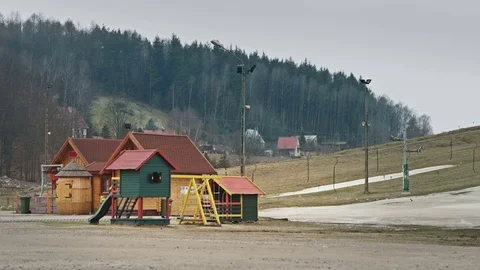 Empty ski slope with melting snow Stock Footage 69937438